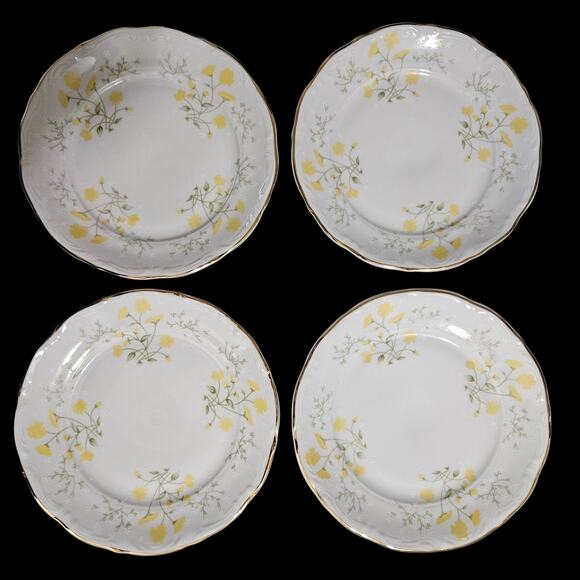 Set of 4 Wałbrzych Poland Yellow Floral Porcelain Plates 7" Gold Trim - Picture 4 of 5
